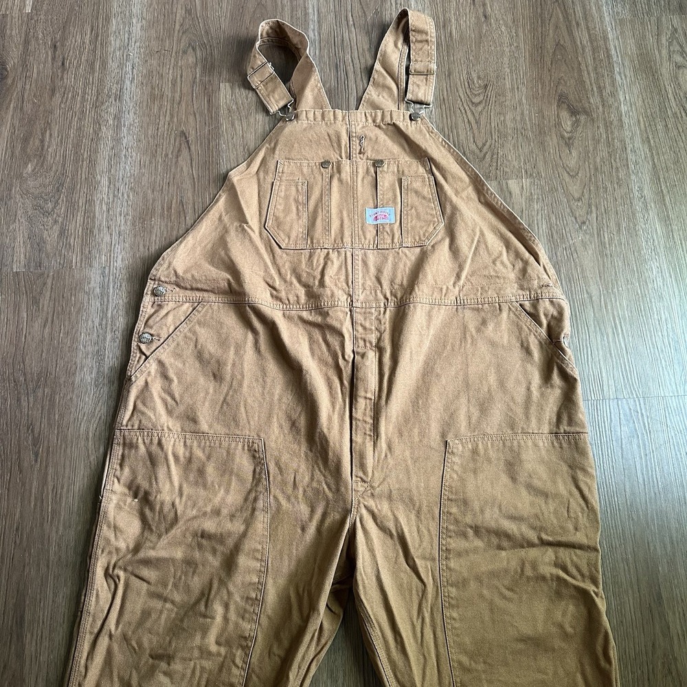 Roundhouse Bib Overalls Size 50x32 Lot 83 Hammer Loop Tool Pockets Rugged Brown